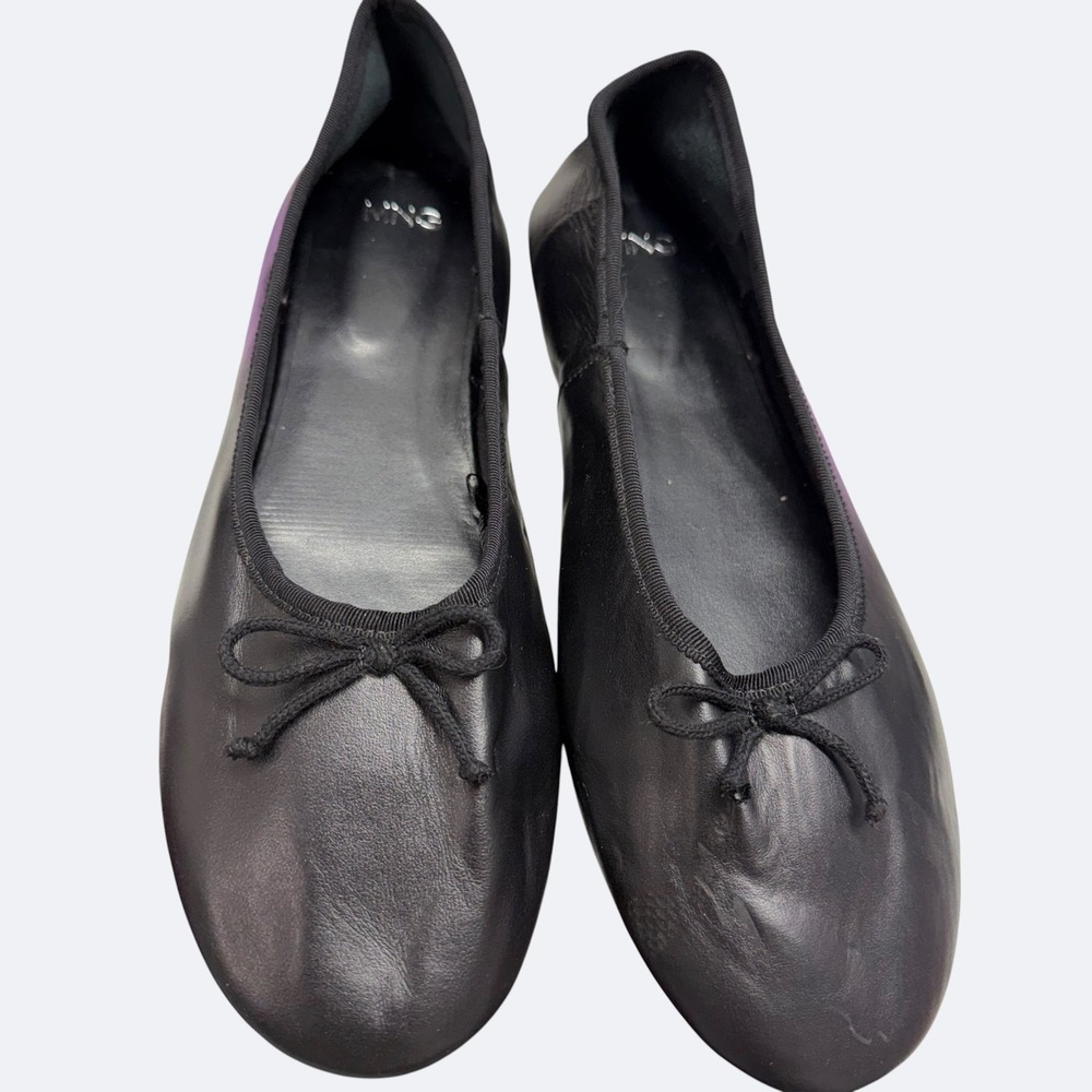 Mango MNG Ballet Flats 10 Black Leather Bow Round Toe Slip On Casual Comfort